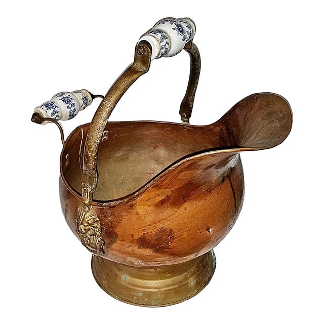 1970s Copper & Brass Coal Scuttle Bucket For Sale