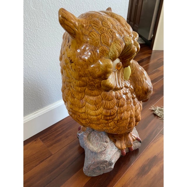 Vintage 1980s Ceramic Pottery Large Owl Statue Decor For Sale - Image 4 of 7