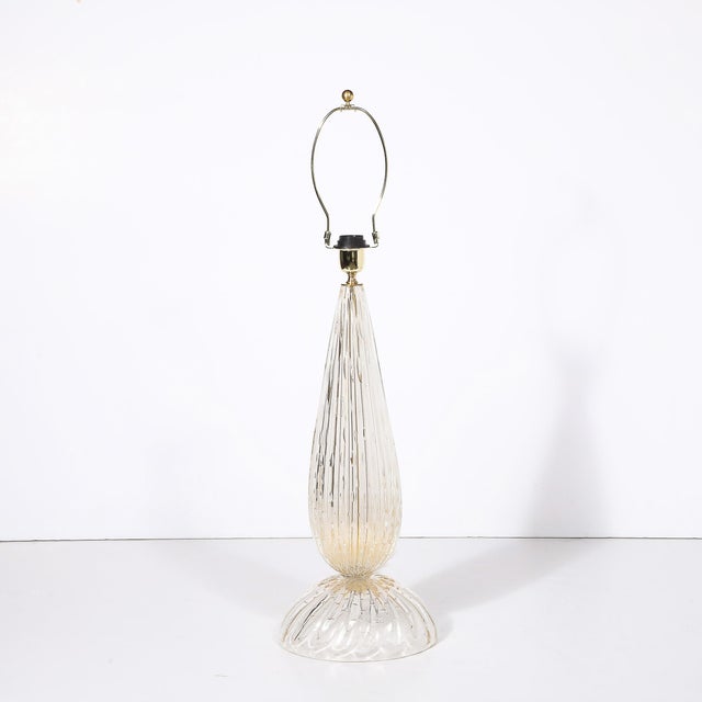 Modernist Handblown Murano Table Lamps in Glass and Brass, 24-Karat Gold Flecks - a Pair For Sale - Image 4 of 13
