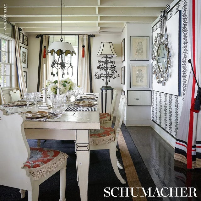 Schumacher x Marian Mcevoy Tendril Stripe Wallpaper In Black & Cream For Sale In Charlotte - Image 6 of 6