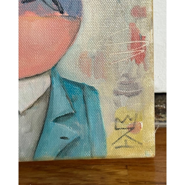 “Mr Rabbit,” an original 2018 figurative painting by contemporary artist Jacqueline Myers-Cho. A stylized rabbit figure in...