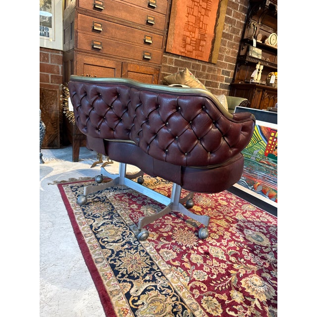Burgundy Vintage Industrial Gasser Chair Co. Rolling Settee in Burgundy Faux Leather For Sale - Image 8 of 12