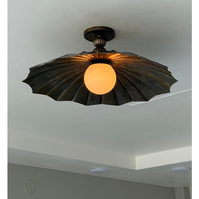 Black Antique Brass Semi Flush Mount Light Fixture, Handmade Unique Design Ceiling Light For Sale - Image 4 of 13