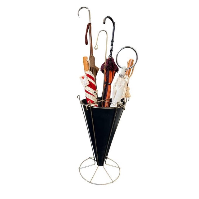 Metal Vintage MCM Brass Umbrella Stand – Atomic Cone Display, Mid Century Entryway Home For Sale - Image 7 of 11