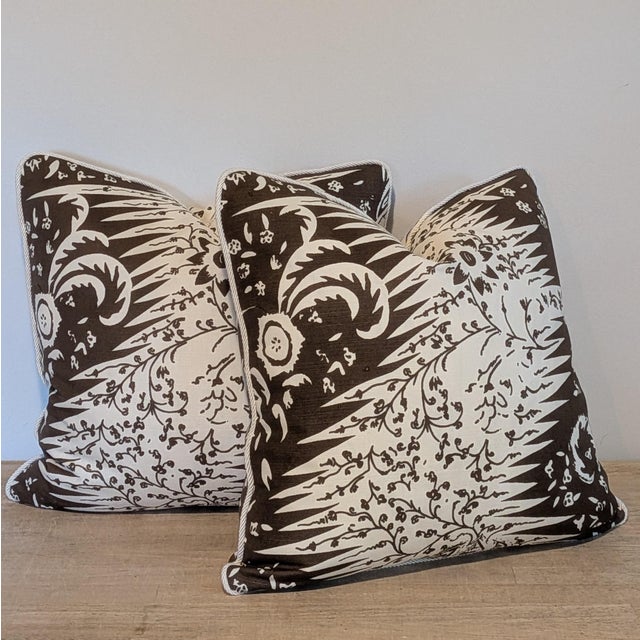 Not Yet Made - Made To Order Quadrille Les Indiennes Brown on Tint Pillows With Cream Cord- Pair Double Sided For Sale - Image 5 of 6