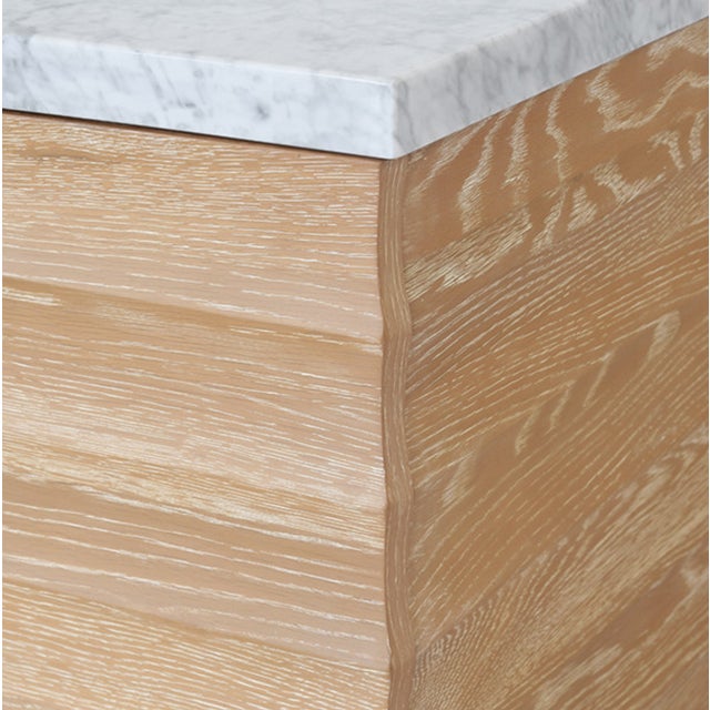 Wood Matthew Izzo Home Rhodes Cerused Oak Two Fluted Doors, Single Sink Porcelain Bath Vanity With and Carrara Marble and Brass Knobs For Sale - Image 7 of 10