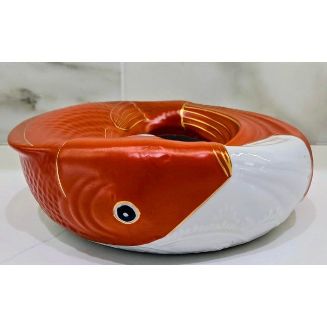 Mid 20th Century Vintage Neiman Marcus Japanese Porcelain Koi Fish Bowl Centerpiece For Sale - Image 5 of 9
