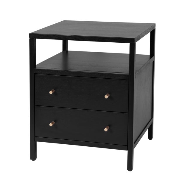 Mid-Century Modern Mendel 21.25 in. W Rectangular Wood 2 Drawer Narrow Nightstand with Open Shelf, Black For Sale - Image 3 of 11