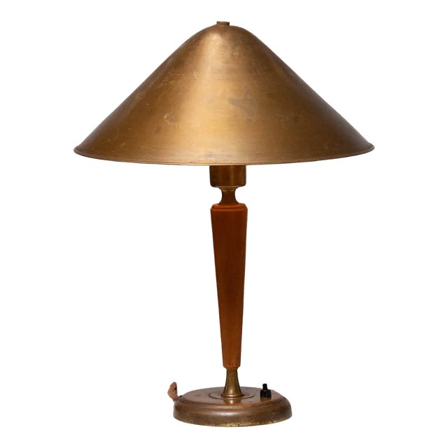 Brass and Elm Table Lamp in the style of Harald Elof Notini for Böhlmarks, 1940s For Sale