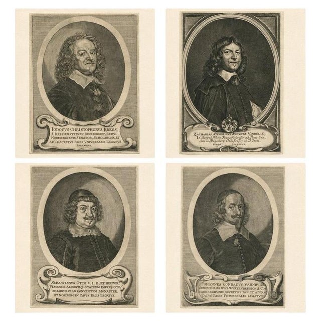 Baroque Matthäus Merian II, Peace of Westphalia Portrait, 1652, Engravings, Set of 4 For Sale - Image 3 of 9