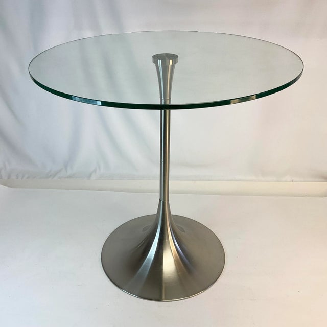This 1980s PostModern Side Table is gorgeous in its simplicity. It features a brushed nickel tulip base with a floating...