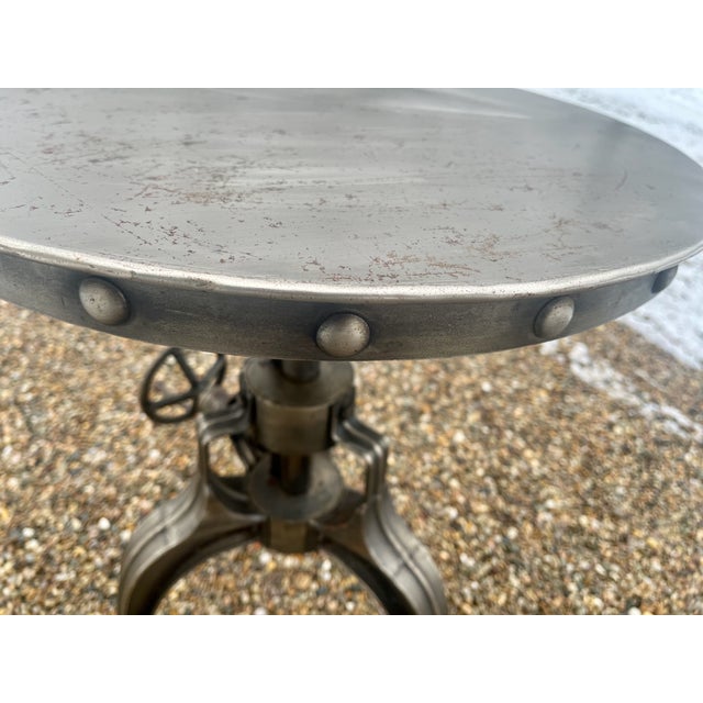1980s Industrial Steel Table With Hand Crank Wheel Steampunk Adjustable For Sale - Image 5 of 9