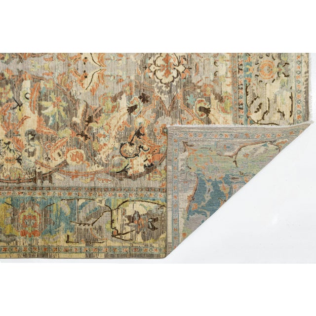 Modern Bidjar Style Transitional Wool Rug – Earthy Abstract Floral Design 10x14 For Sale - Image 4 of 11