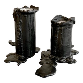 Pair of Osanna Visconti Hand-Cast Black Bronze Candle Holders From the Invisible Collection For Sale
