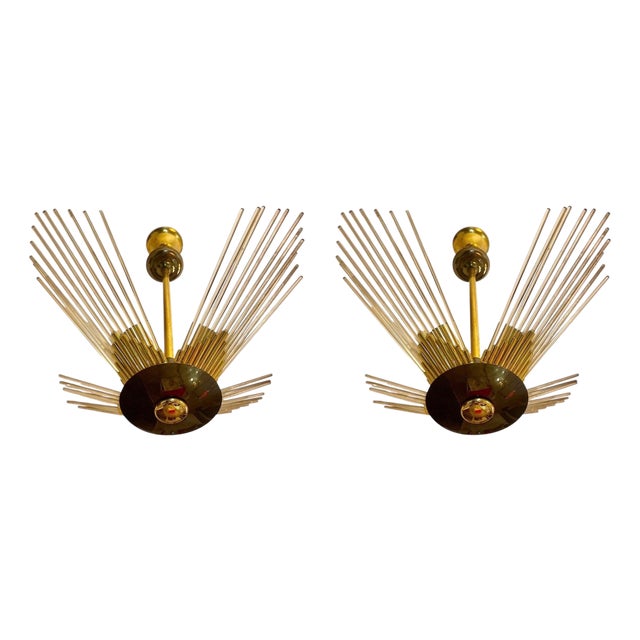 Glass Lights with Brass from Sciolari, Italy, 1980s, Set of 2 For Sale