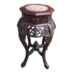 Mid-Century Hongmu and Marble Top Stand
