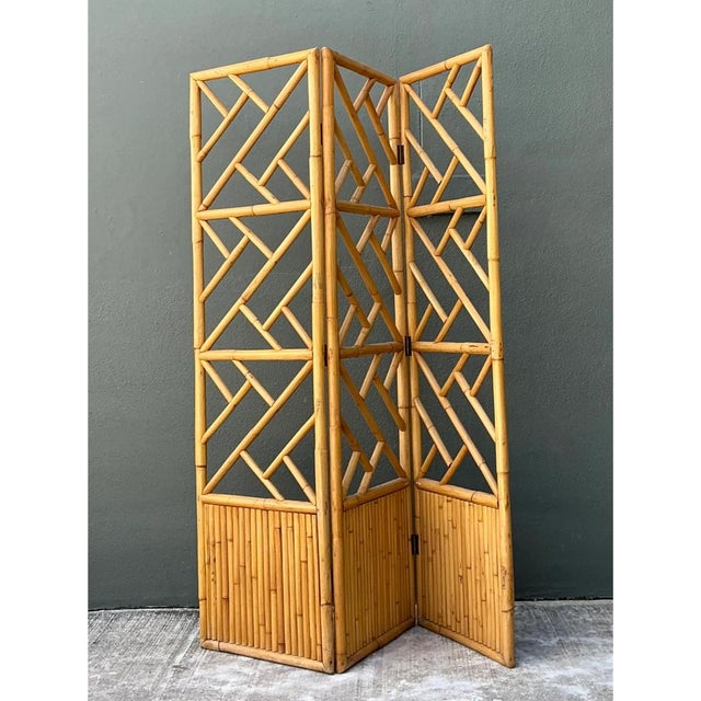 Vintage Rattan Chinese Chippendale Folding Screen For Sale - Image 10 of 12