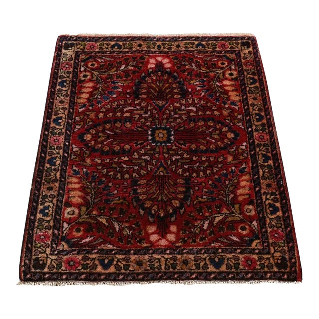 1920 2'x2'6" Jalapeno Red Mat Antique Persian Sarouk Hand Knotted Pure Wool Clean Rug For Sale