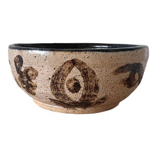 American Studio Pottery Bowl With Abstract Brown Brushwork, New York For Sale
