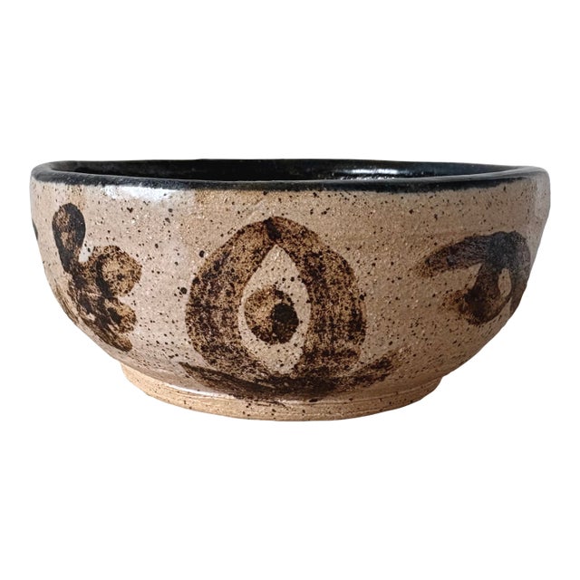 American Studio Pottery Bowl With Abstract Brown Brushwork, New York For Sale