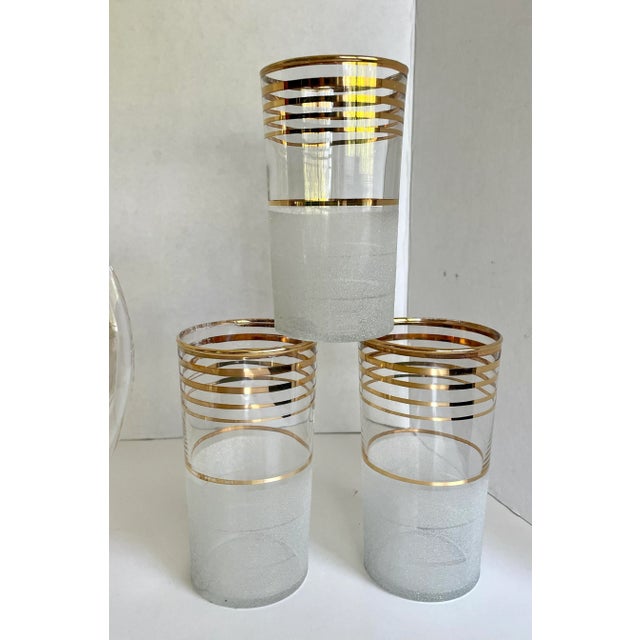 Metal 1940's Art Deco Gold Striped Tall Glasses and Pitcher Set For Sale - Image 7 of 9
