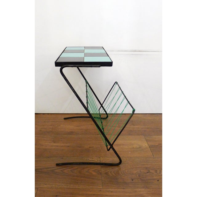 Small midcentury vintage occasional furniture, 1950s/1960s Serving trolley & magazine (or vinyl) rack, black tubular metal...