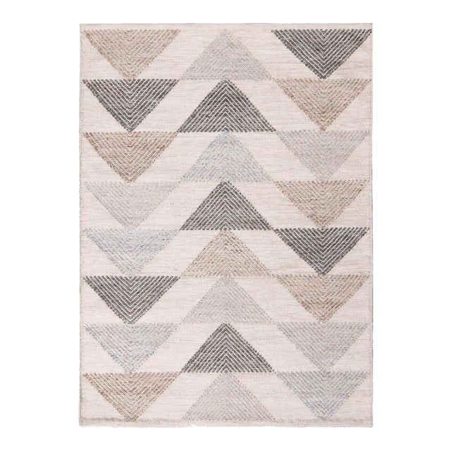 Rug & Kilim’s Scandinavian Style Geometric Cream & Gray Wool Kilim Outdoor Rug - 12'x15' For Sale