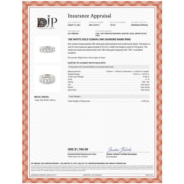 White 18k White Gold Link Diamond Band Ring Size 6.5 For Sale - Image 8 of 8