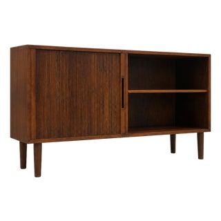 Danish Rosewood Mid Century Modern Credenza | Tambour Door Media Cabinet | Scandinavian Storage Console, C. 1960’s For Sale