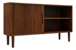 Danish Rosewood Mid Century Modern Credenza | Tambour Door Media Cabinet | Scandinavian Storage Console, C. 1960’s