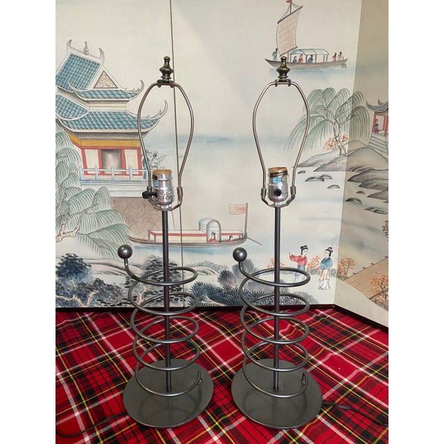 Metal 1970s Minimalist Metal Spiral Lamps - a Pair For Sale - Image 7 of 7