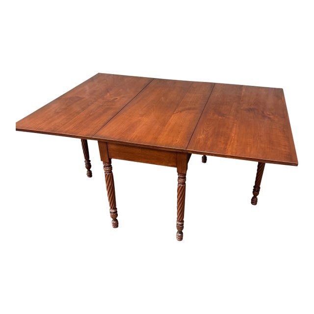Antique American Sheraton Cherry Drop Leaf Dining Table Rope Twist Legs 1830s For Sale