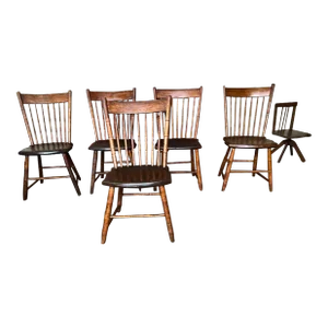 19th Century Set of 5 Antique Primitive Style Yellow Pine Dining Side Chairs