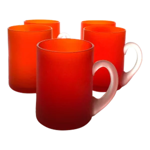 Set of 5 Vintage Orange Satin Glass Carlo Moretti Mugs