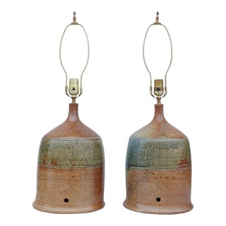 1980s Hand Thrown Studio Pottery Salt Fired Table Lamps by Steve Degenhart Five Mile Pottery - a Pair For Sale