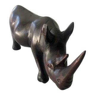 Mid 20th Century African Handcarved Hardwood Rhino Sculpture For Sale