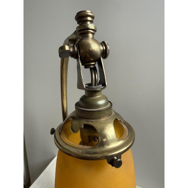 Muller Frères French Art Deco Brass Desk Lamp with Glass Shade from Muller Frères Lunéville, 1920s For Sale - Image 4 of 12