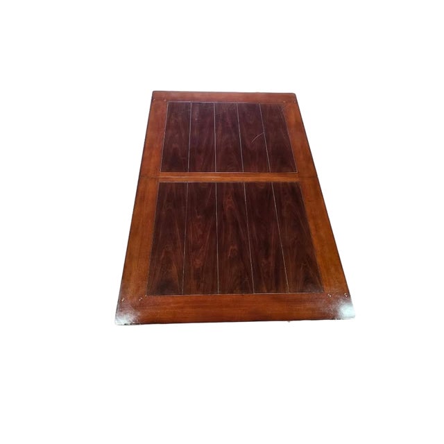 Traditional Late 20th Century Traditional Expandable Wood Dining Table With 8 Upholstered Chairs – 9 Piece Set For Sale - Image 3 of 9