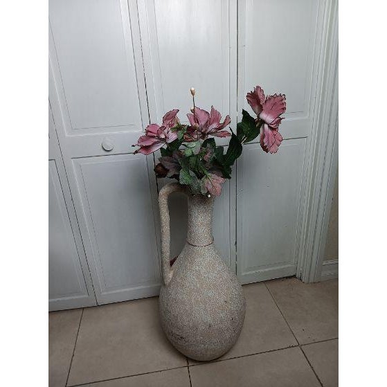Large Off-White Textured Ceramic Floor Vase or Amphora With a Single Side Handle For Sale In Naples, FL - Image 6 of 6