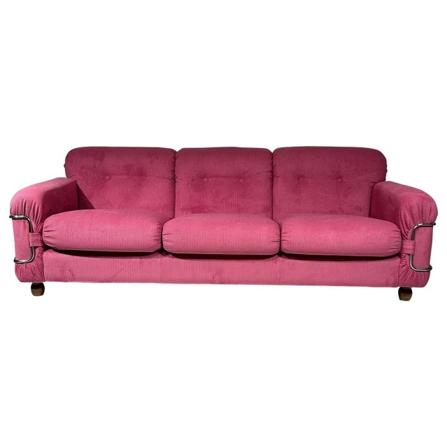 Pink Corduroy Sofa attributed to Piazzesi, 1970s For Sale