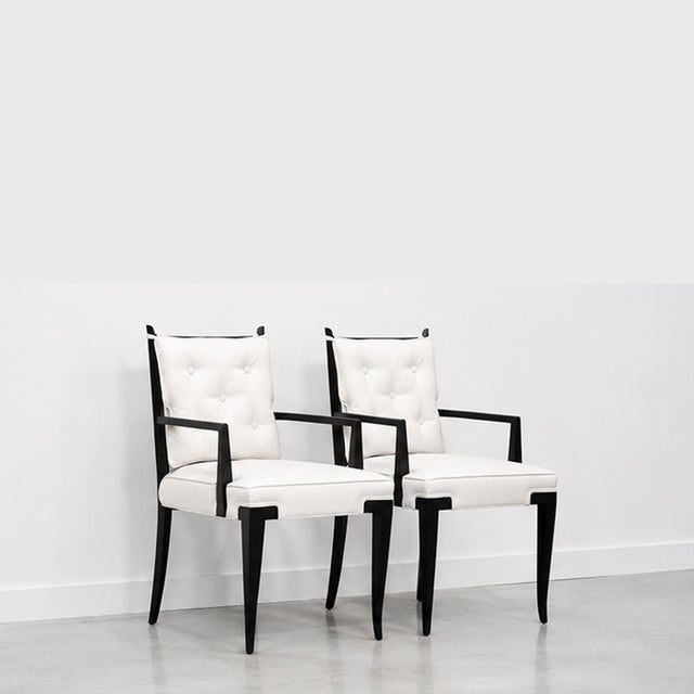 Tommi Parzinger Attr. Double X-Back Dining Chairs, Mid-Century, White Linen, Circa 1950 For Sale - Image 6 of 10