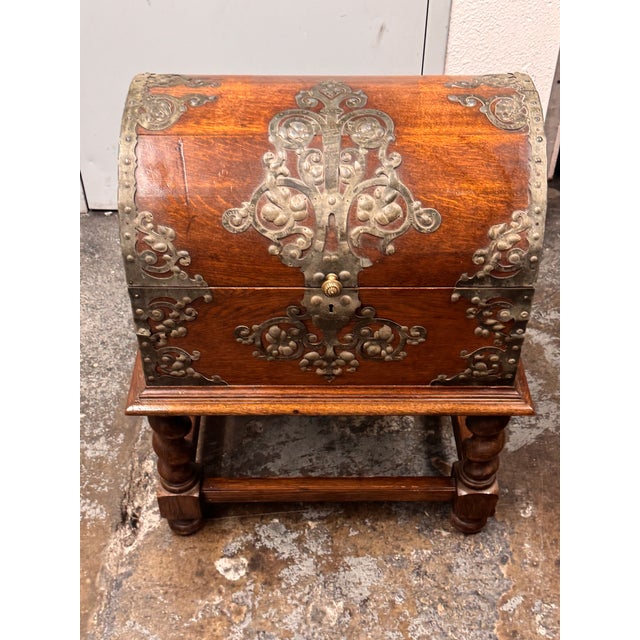 Baroque Spanish Baroque Dome Top Trunk + Stand, Antique For Sale - Image 3 of 12