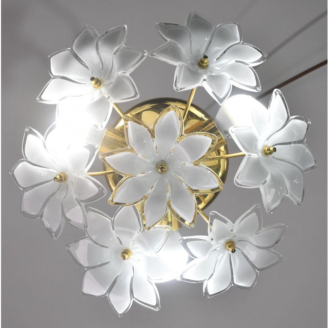 Vintage Ceiling Light Murano White Flowers, 1970s - Set of 2 For Sale - Image 10 of 11