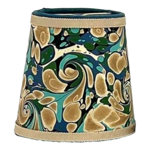 Tan, Green and Aqua Marbled Paper Chandelier Shade - 3”x4”x4”