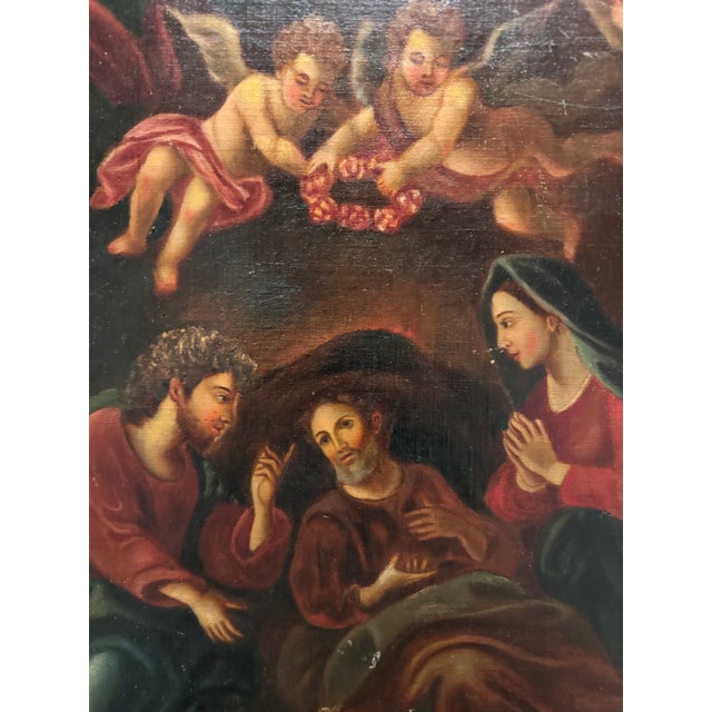 Spanish 19th Century Spanish Colonial School “Death of Saint Joseph” Religious Oil Painting For Sale - Image 3 of 8