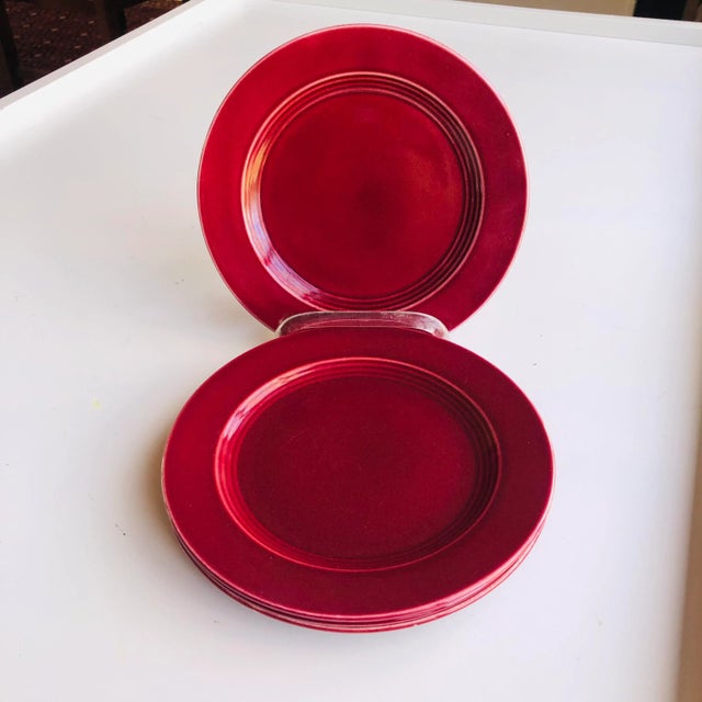 1940s Midcentury Maroon Bread/Dessert Plates- Set of 4 For Sale - Image 5 of 5