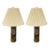 Pair of Modern Solid Marble Cylindrical Table Lamps, Brass Base, Single Bulb For Sale