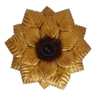 Foliage Sun Wall or Ceiling Light in Gold Metal, 1980s For Sale