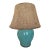 1970s Mid Century Modern Turquoise Pottery Lamp With Beaded Shade For Sale