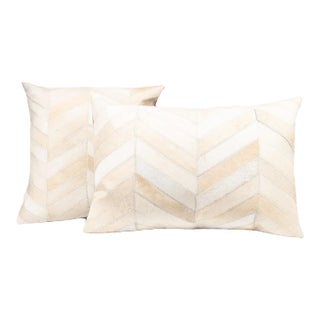 Canvello Genuine Cowhide Leather Decorative Throw Pillows With Feather Down Inserts- Set of 2 For Sale